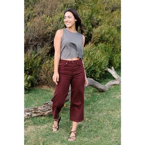 Judy Blue JB88752 Eva Garment Dyed High Rise Wide Leg Jeans Size 0/24 Maroon